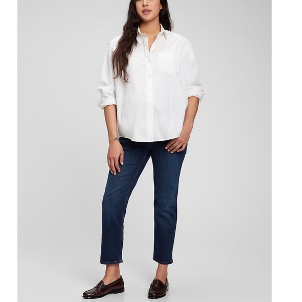GAP Maternity True Waistband Full Panel Cheeky Straight Jeans Dark Wash Size 30R - Picture 1 of 7